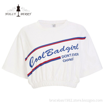 O-Neck Letter Printing High Waist Women Blouse Tops